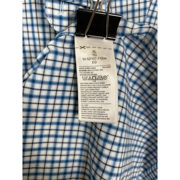 Banana Republic Mens XL Slim Flex Fit Tech Stretch Cotton Blue Check Shirt - Picture 4 of 9